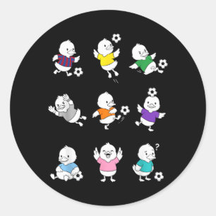 Pegatina Redonda Pato de dibujos animados de fútbol divertido lindo