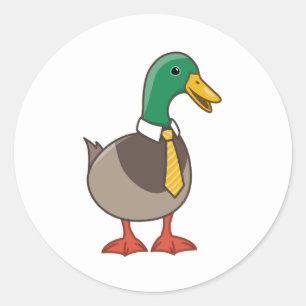 Pegatina Redonda Pato de dibujos animados lindo con corbata