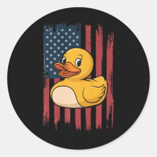 Pegatina Redonda Pato de goma Bandera Estadounidense Día de la Inde