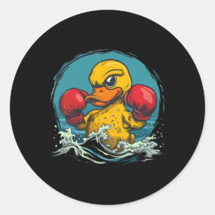 Pegatina Redonda Pato de goma boxeador con guantes de boxeo kickbox