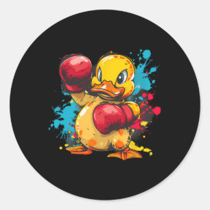 Pegatina Redonda Pato de goma de boxeo con guantes de boxeo Kickbox