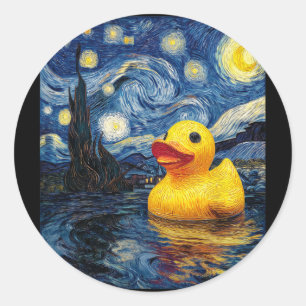 Pegatina Redonda Pato de goma Duckie Ducky Al estilo de Van Gogh No