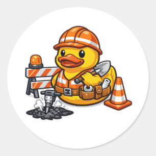 Pegatina Redonda Pato de goma trabajador de carreteras