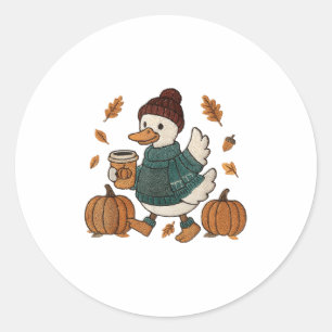 Pegatina Redonda Pato de temporada acogedora Cute Pato de otoño Esp