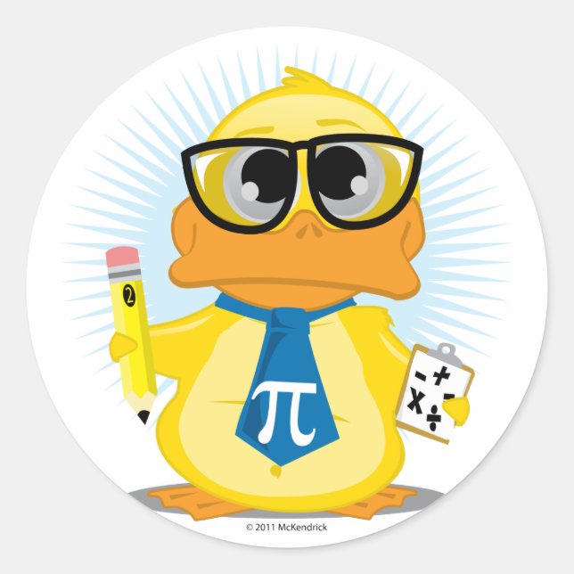 Pegatina Redonda Pato del profesor de matemáticas (Anverso)