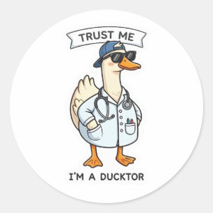 Pegatina Redonda Pato Doctor Pato Médico Divertido