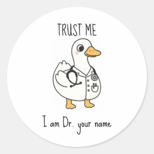 Pegatina Redonda Pato Doctor Personalizado