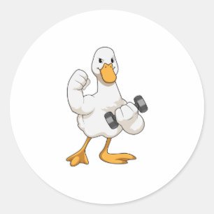 Pegatina Redonda Pato en Bodybuilding con Dumbbell
