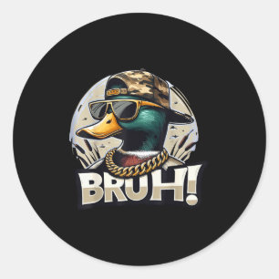 Pegatina Redonda Pato Mallard Bruh Humor Divertido de Caza de Patos