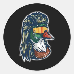 Pegatina Redonda Pato Mallard Con Mullet Y Gles