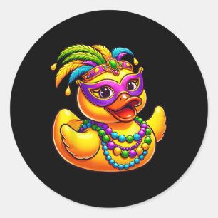 Pegatina Redonda Pato Mardi Gras Usando Mardi Gras Costume M