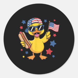 Pegatina Redonda Pato Patriótico Divertido Bandera De Usa 4 De Juli