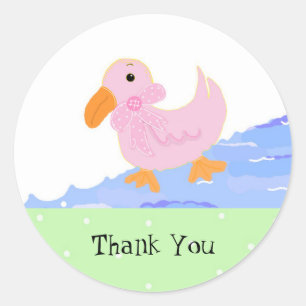 Pegatina Redonda Pato Rosa Pequeño Gracias