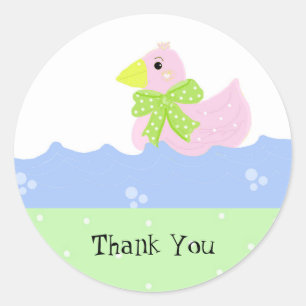 Pegatina Redonda Pato Rosa Pequeño Gracias