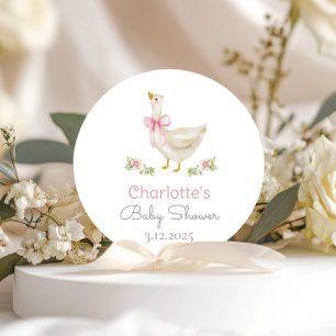 Pegatina Redonda Pato tonto suelto Fiesta de Baby Shower de lazo ro