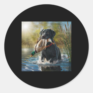 Pegatina Redonda Patos De Caza De Perros De Labrador Negro