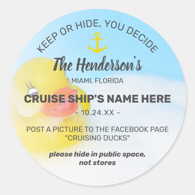 Pegatina Redonda Patos de crucero | Mantener u ocultar juego (Anverso)