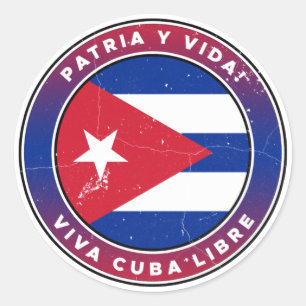 Pegatina Redonda Patria vintage y vida viva Cuba libre