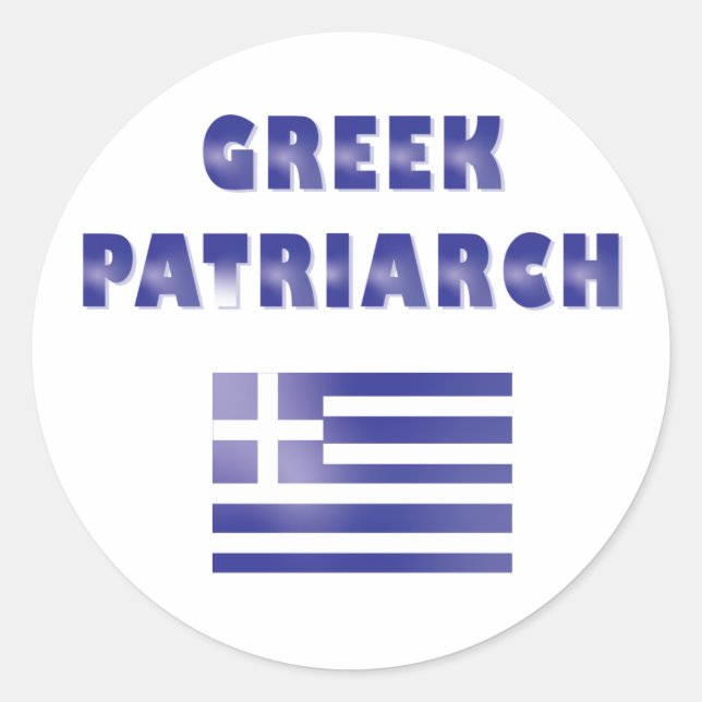 Pegatina Redonda Patriarca griego gracioso diciendo blanco azul (Anverso)