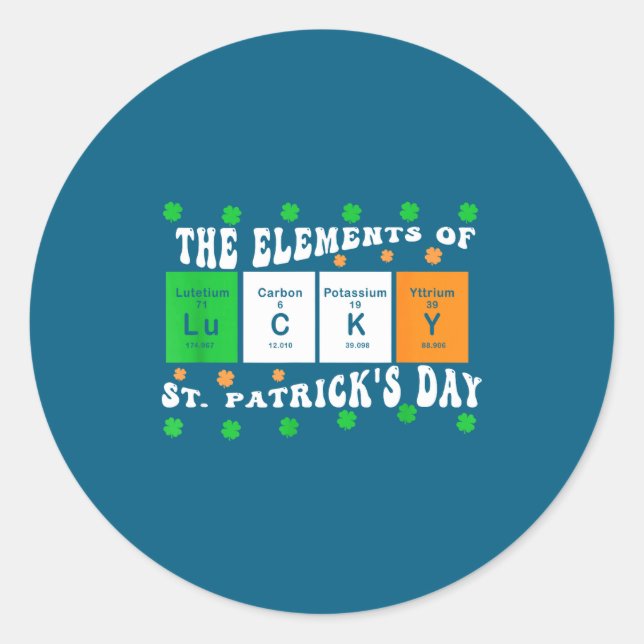 Pegatina Redonda Patricks Day Funny Elements Of Lucky Periodic Tabl (Anverso)