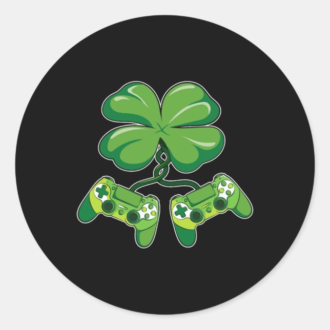 Pegatina Redonda Patrick's Day Gamer Funny Video Game Controller Sh (Anverso)