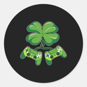 Pegatina Redonda Patrick's Day Gamer Funny Video Game Controller Sh