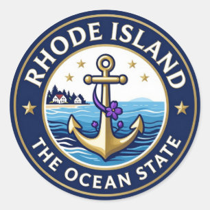 Pegatina Redonda Patrimonio costero del estado oceánico de RHODE IS