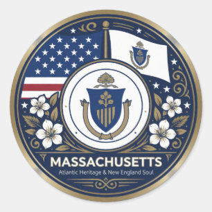 Pegatina Redonda Patrimonio del Estado de la Bahía de Massachusetts