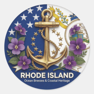 Pegatina Redonda Patrimonio del Estado Oceánico de Rhode Island ⚓