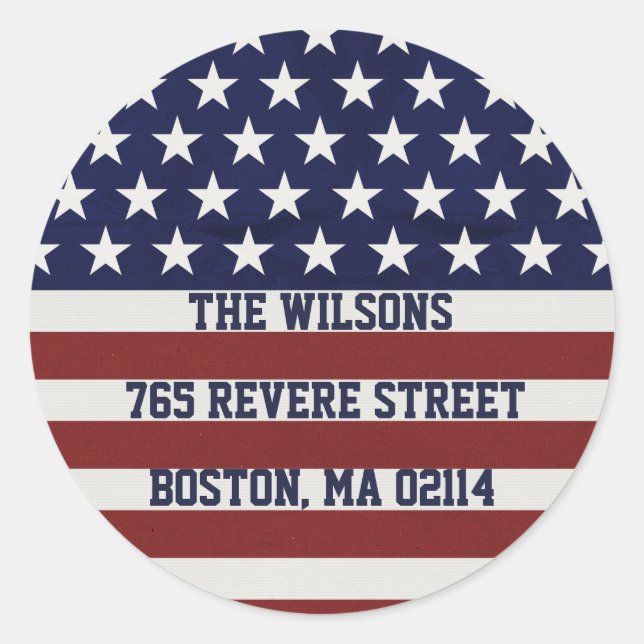 Pegatina Redonda Patriota de la bandera estadounidense, 4 de julio, (Anverso)