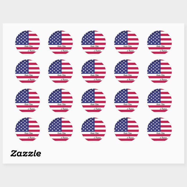 Pegatina Redonda Patriotas de la bandera de Estados Unidos y Estado (Hoja)