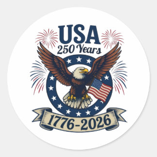 Pegatina Redonda Patriotic American Eagle 250 Years 1776-2026