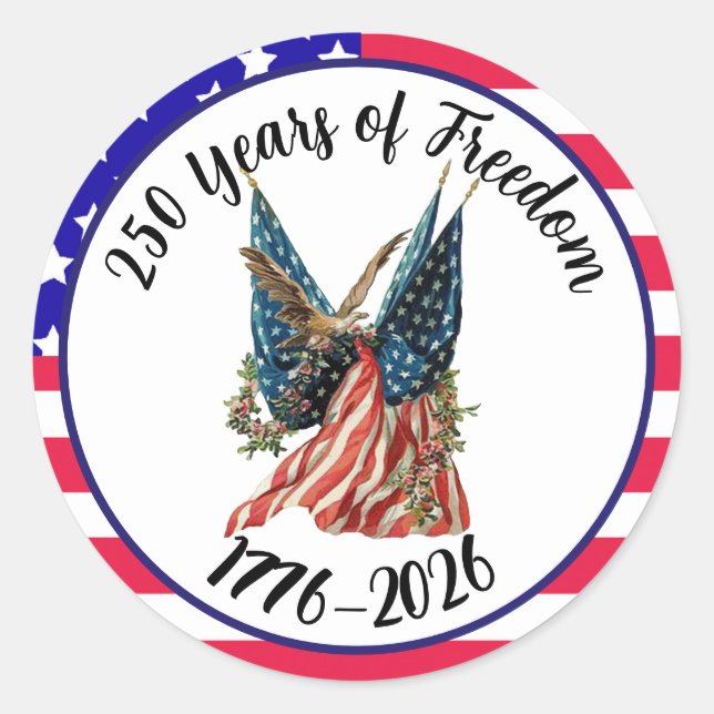 Pegatina Redonda Patriotic American Flag and Eagle USA 250th (Anverso)