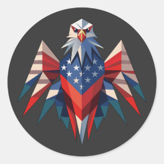 Pegatina Redonda Patriotic Bald Eagle Origami Style USA
