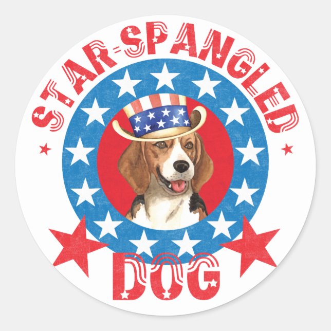 Pegatina Redonda Patriotic Beagle (Anverso)