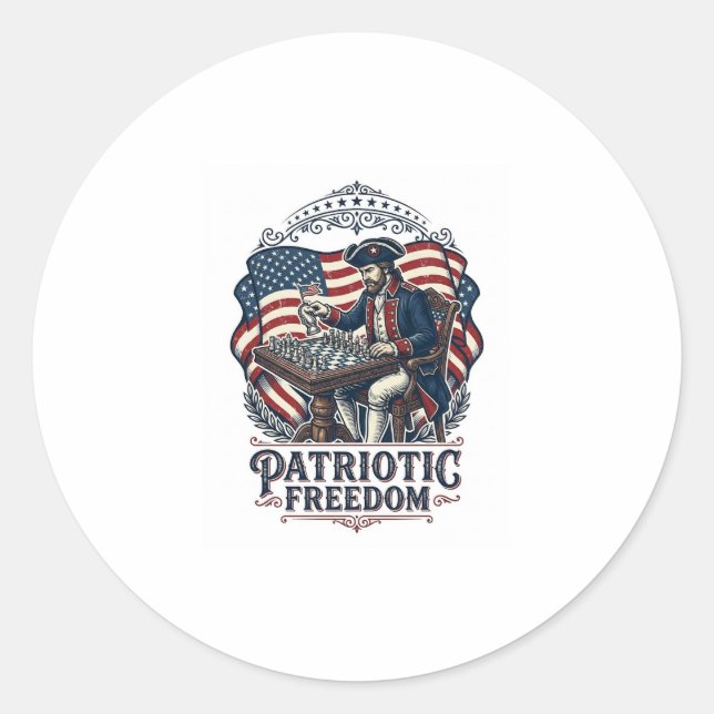 Pegatina Redonda Patriotic Chess Player Vector Graphic Tee (Anverso)