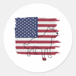 Pegatina Redonda Patriotic DOG American Flag Vintage
