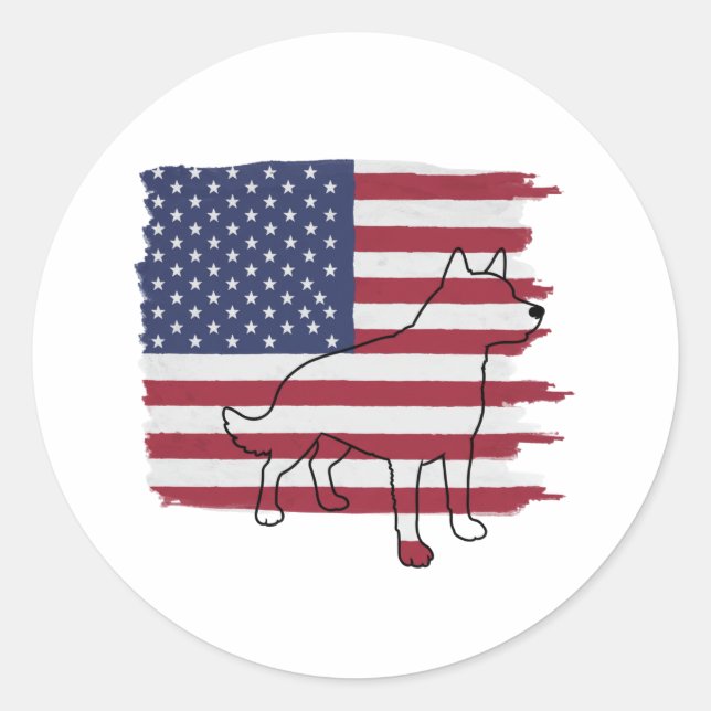 Pegatina Redonda Patriotic DOG American Flag Vintage (Anverso)