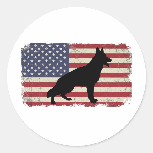Pegatina Redonda Patriotic DOG American Flag Vintage (Anverso)