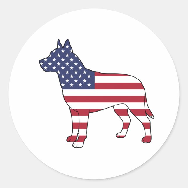 Pegatina Redonda Patriotic Dog Lover USA Flag Design 4 de julio (Anverso)