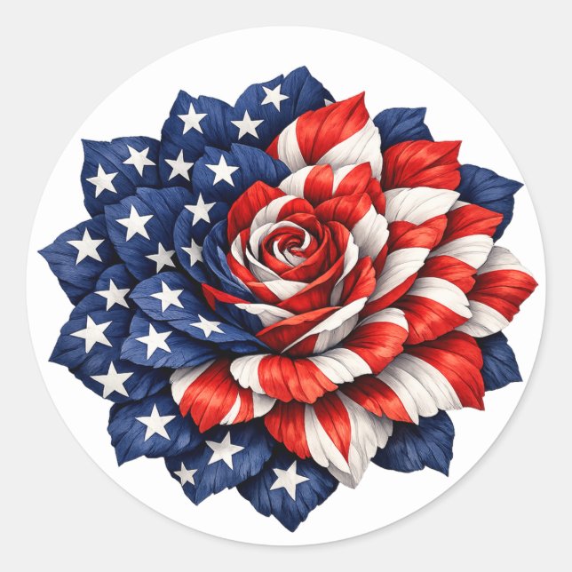 Pegatina Redonda Patriotic Flag Floral Illustration (Anverso)