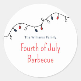 Pegatina Redonda Patriotic Fourth of July Simple String Lights