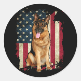 Pegatina Redonda Patriotic German Shepherd American Flag Dog