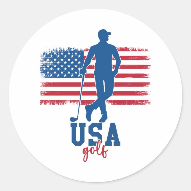 Pegatina Redonda Patriotic Golf USA (Anverso)