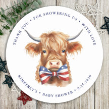 Patriotic Highland Cow Farm Animal Baby Shower