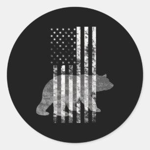 Pegatina Redonda Patriotic Hunting Bear American flag  Hunters