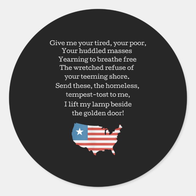 Pegatina Redonda Patriotic New Colossus Emma Lazarus Quote Usa Gift (Anverso)