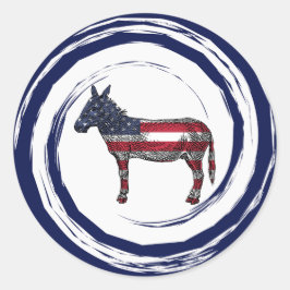 Pegatina Redonda Patriotic Red White Blue Donkey
