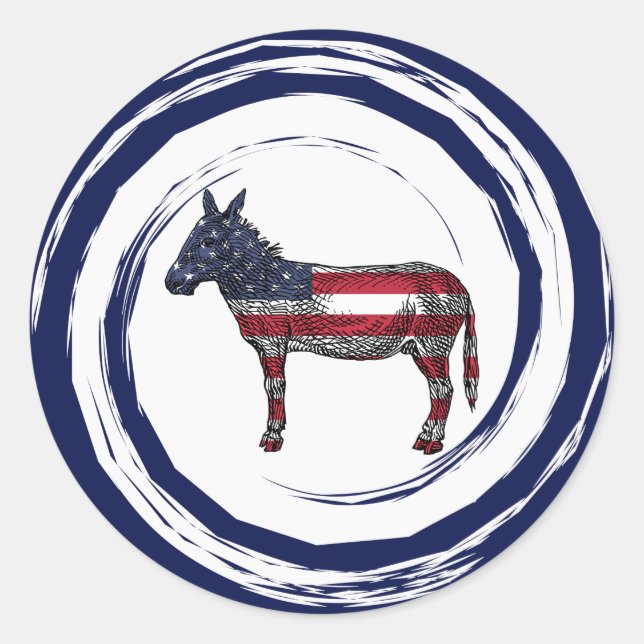 Pegatina Redonda Patriotic Red White Blue Donkey (Anverso)