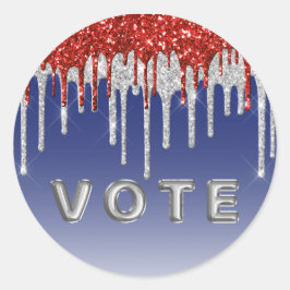 Pegatina Redonda Patriotic Red White Glitter Drip Blue Vote